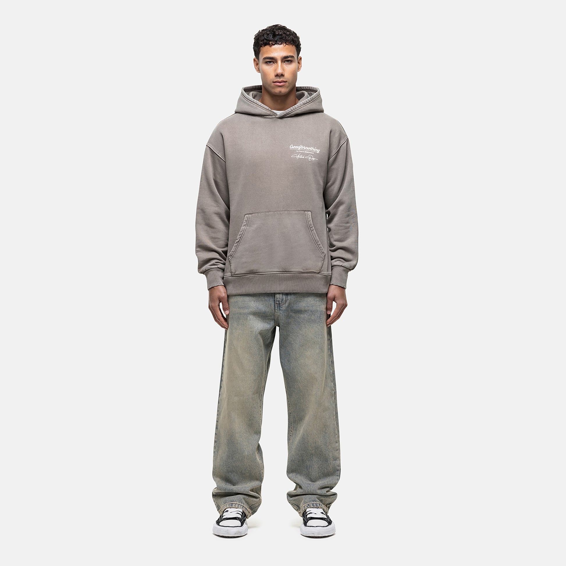 Good For Nothing Taupe Oversized Graphic Back Print Overhead Hoody - Taupe Image 4