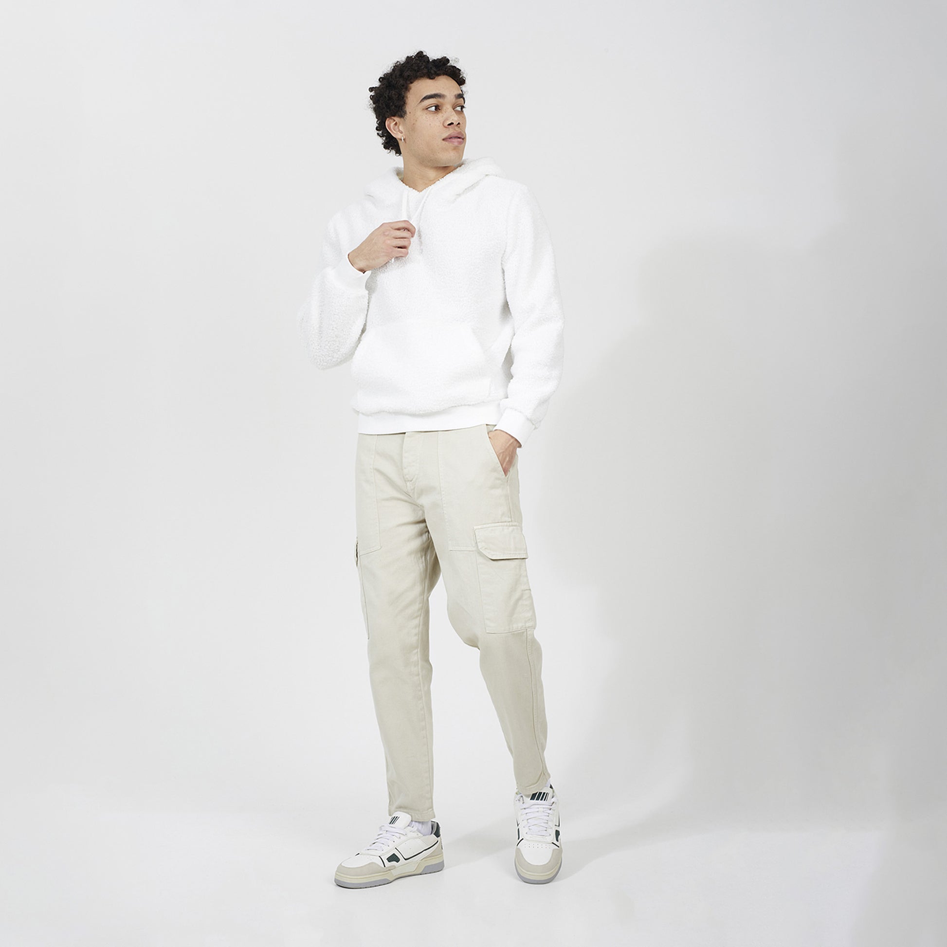 Brave Soul Cream Teddy Fleece Hoodie - Cream Image 3