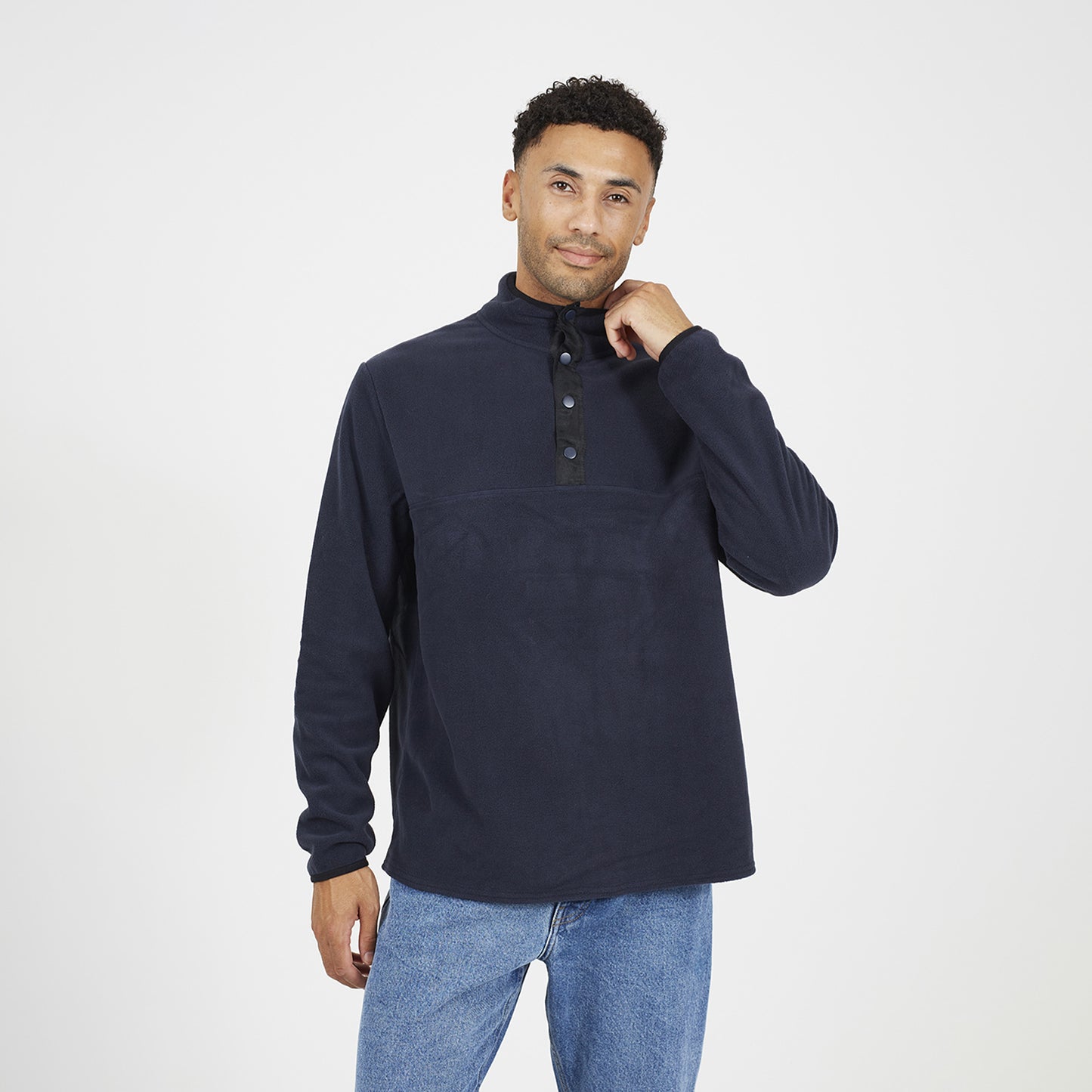 Brave Soul Navy Contrast Quarter Zip Fleece - Navy Image 1