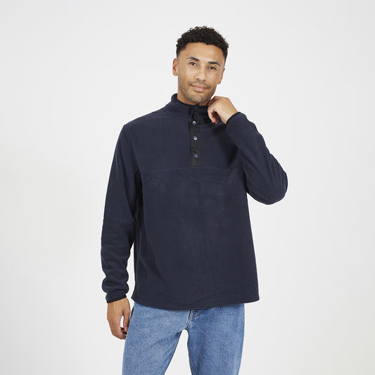 Brave Soul Navy Contrast Quarter Zip Fleece - Navy Image 1