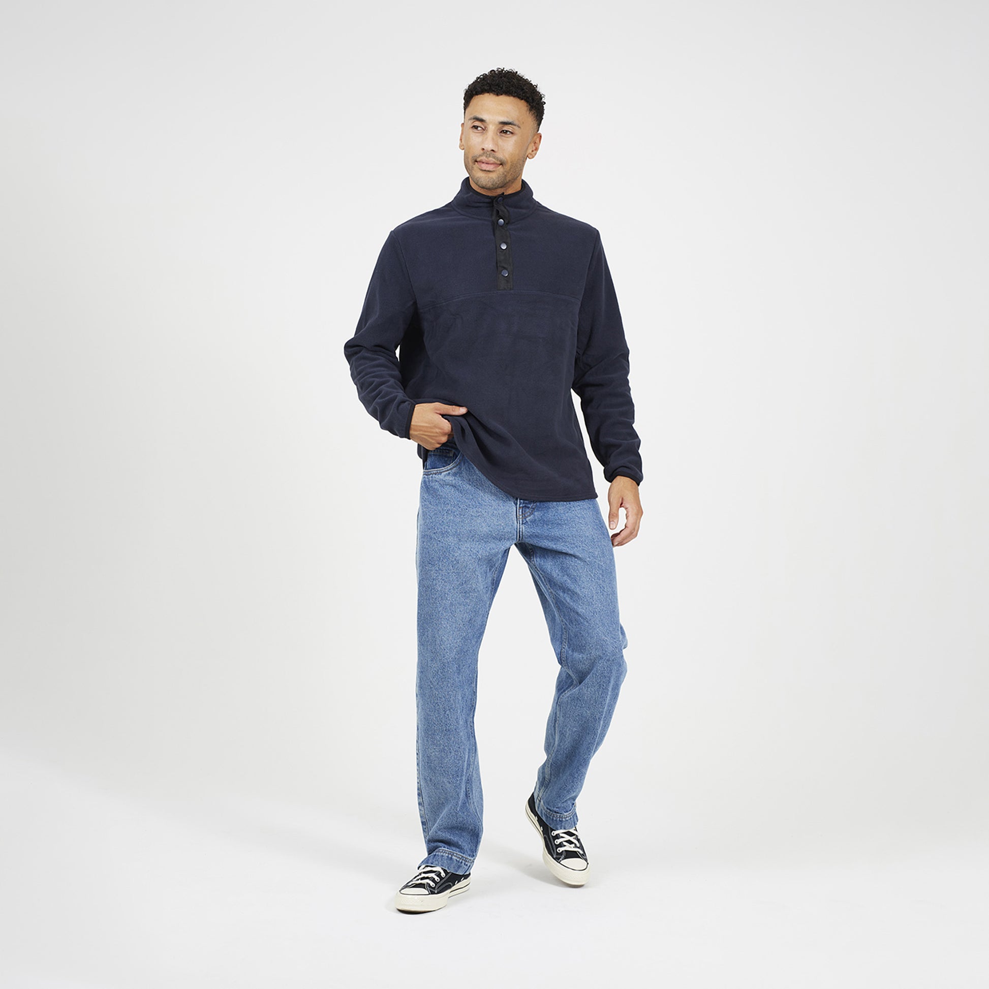 Brave Soul Navy Contrast Quarter Zip Fleece - Navy Image 3