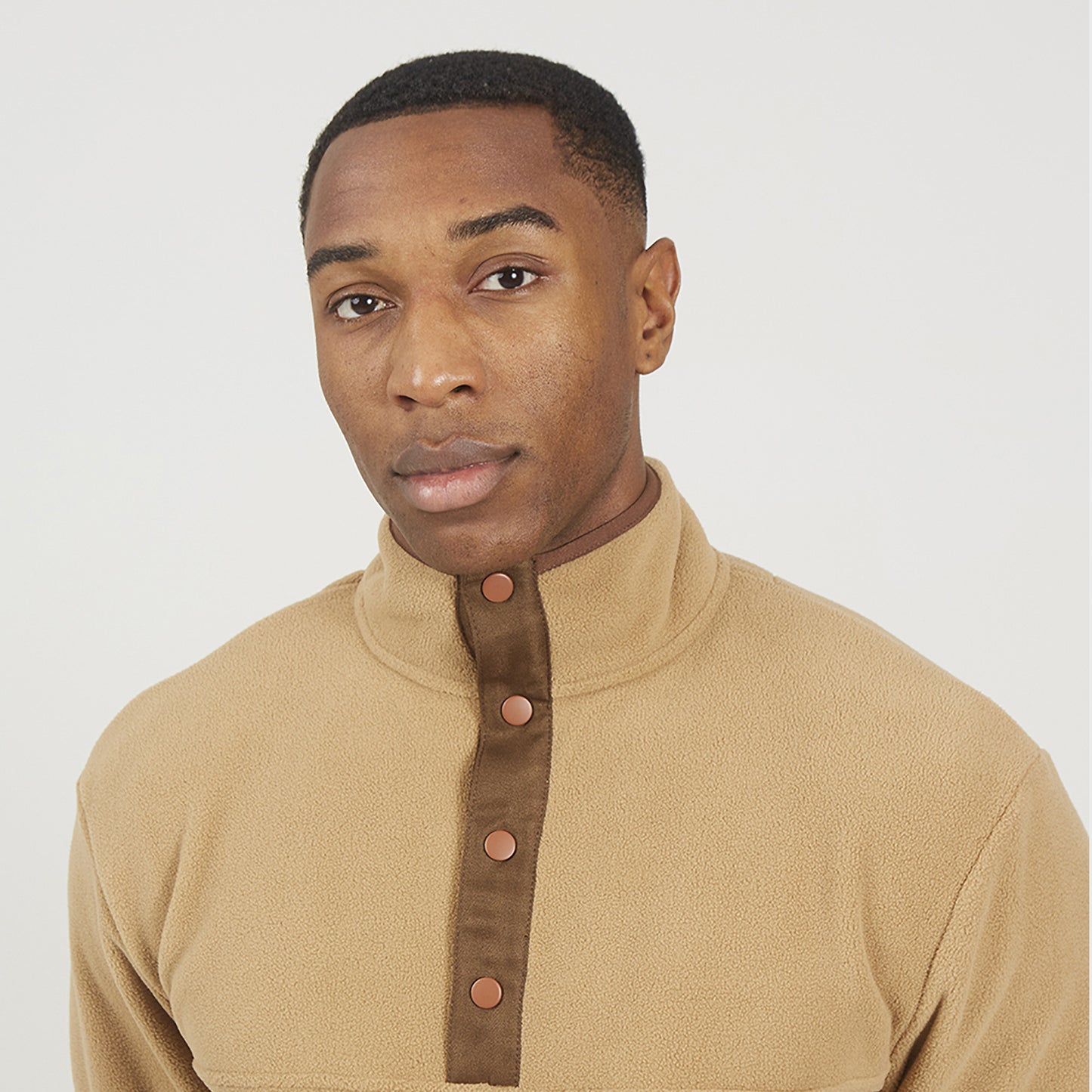 Brave Soul Tan Contrast Quarter Zip Fleece - Tan Image 4