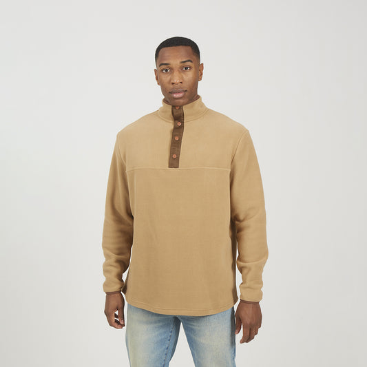 Brave Soul Tan Contrast Quarter Zip Fleece - Tan Image 1