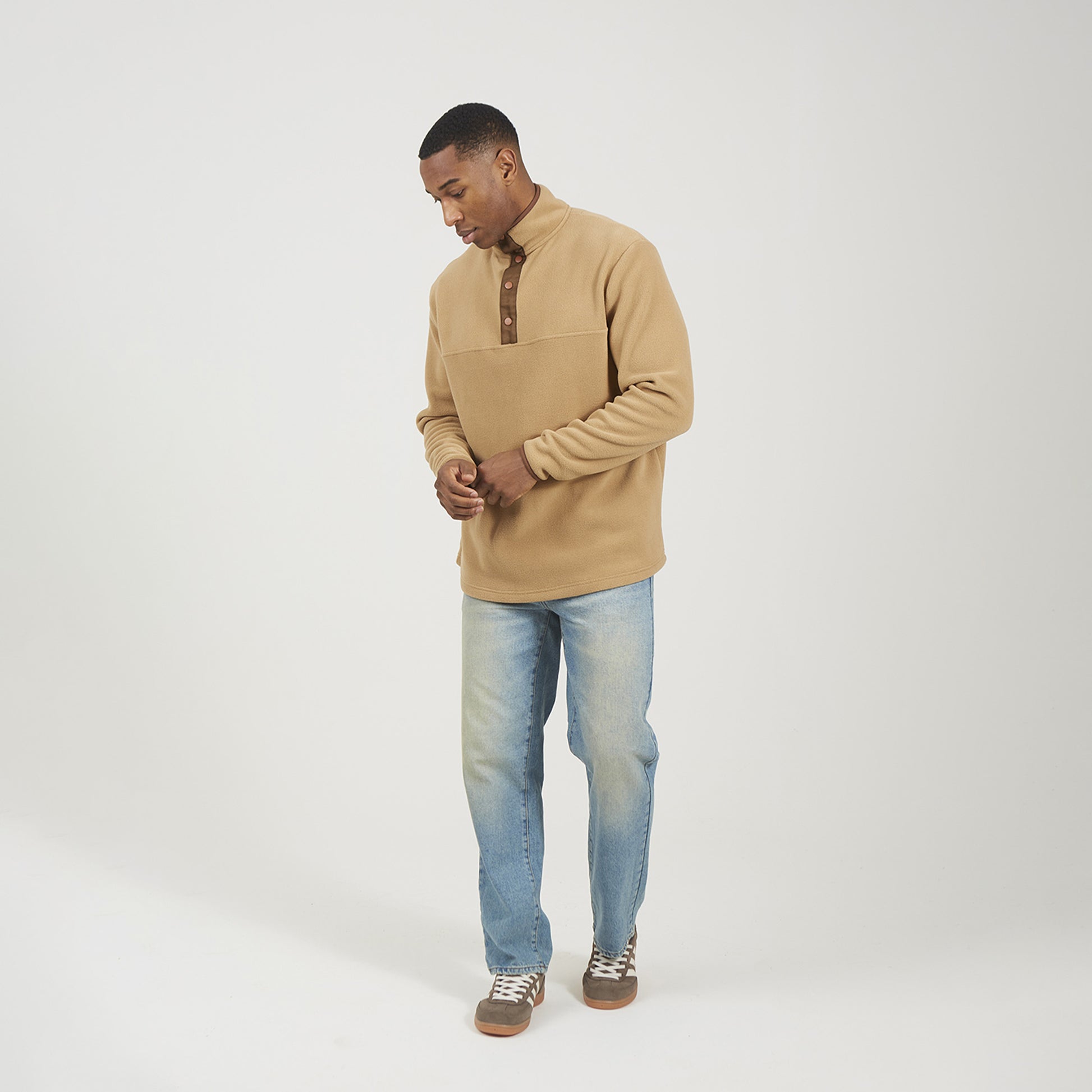 Brave Soul Tan Contrast Quarter Zip Fleece - Tan Image 3