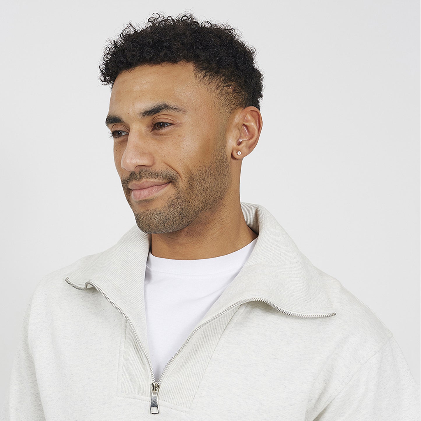 Brave Soul Natural High Funnel Neck 1/4 Zip Sweatshirt - Natural Image 4