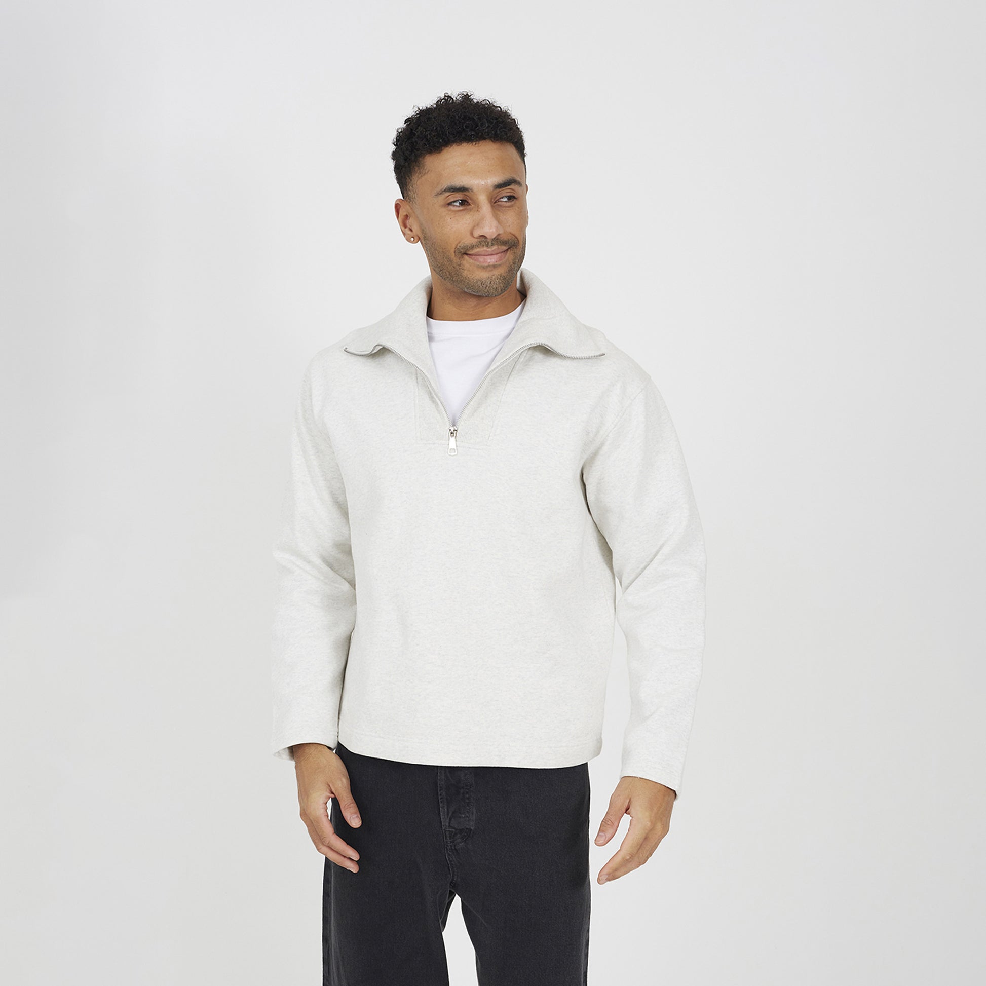 Brave Soul Natural High Funnel Neck 1/4 Zip Sweatshirt - Natural Image 1
