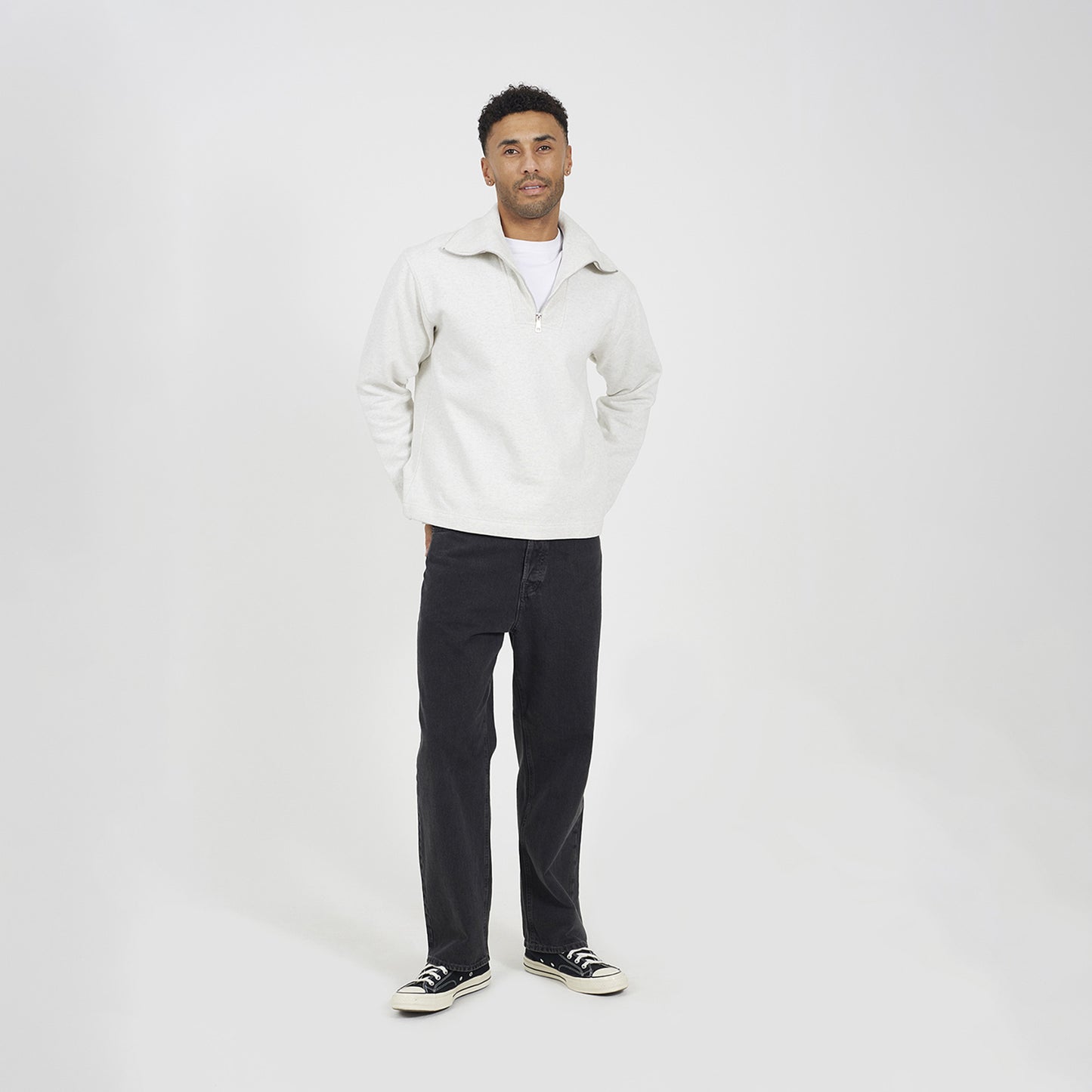 Brave Soul Natural High Funnel Neck 1/4 Zip Sweatshirt - Natural Image 3