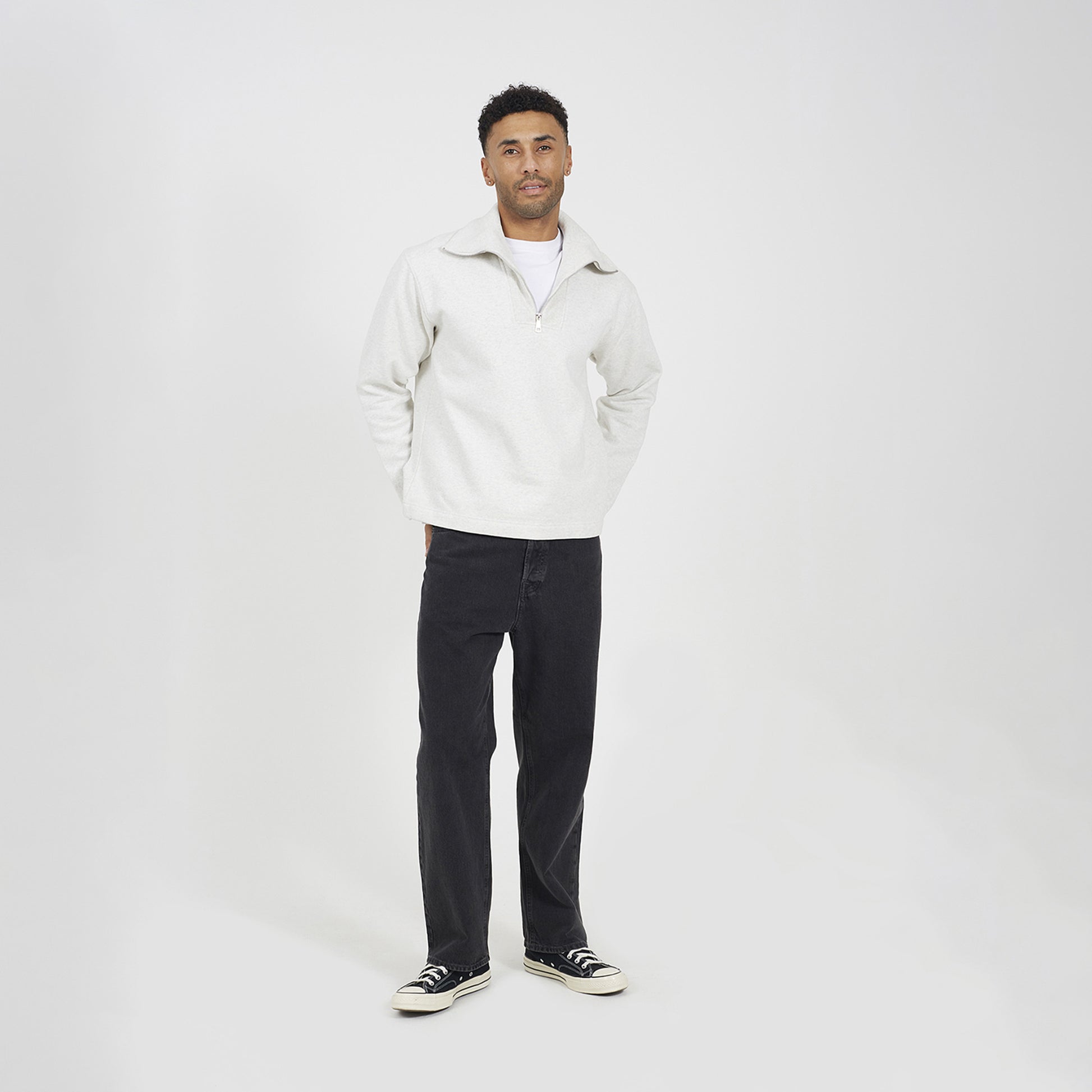 Brave Soul Natural High Funnel Neck 1/4 Zip Sweatshirt - Natural Image 3