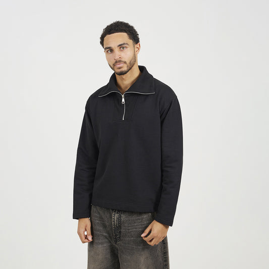 Brave Soul Black High Funnel Neck 1/4 Zip Sweatshirt - Black Image 1