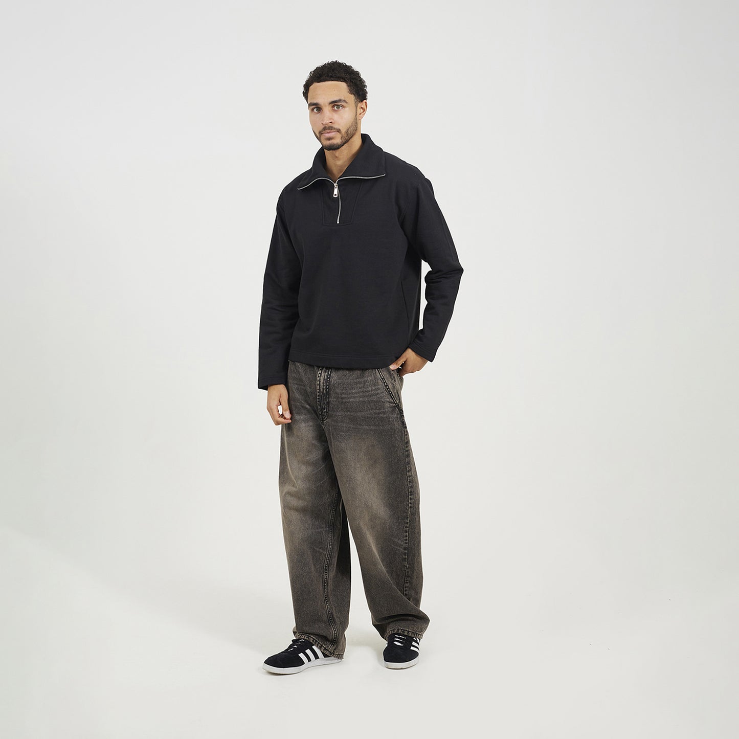 Brave Soul Black High Funnel Neck 1/4 Zip Sweatshirt - Black Image 3