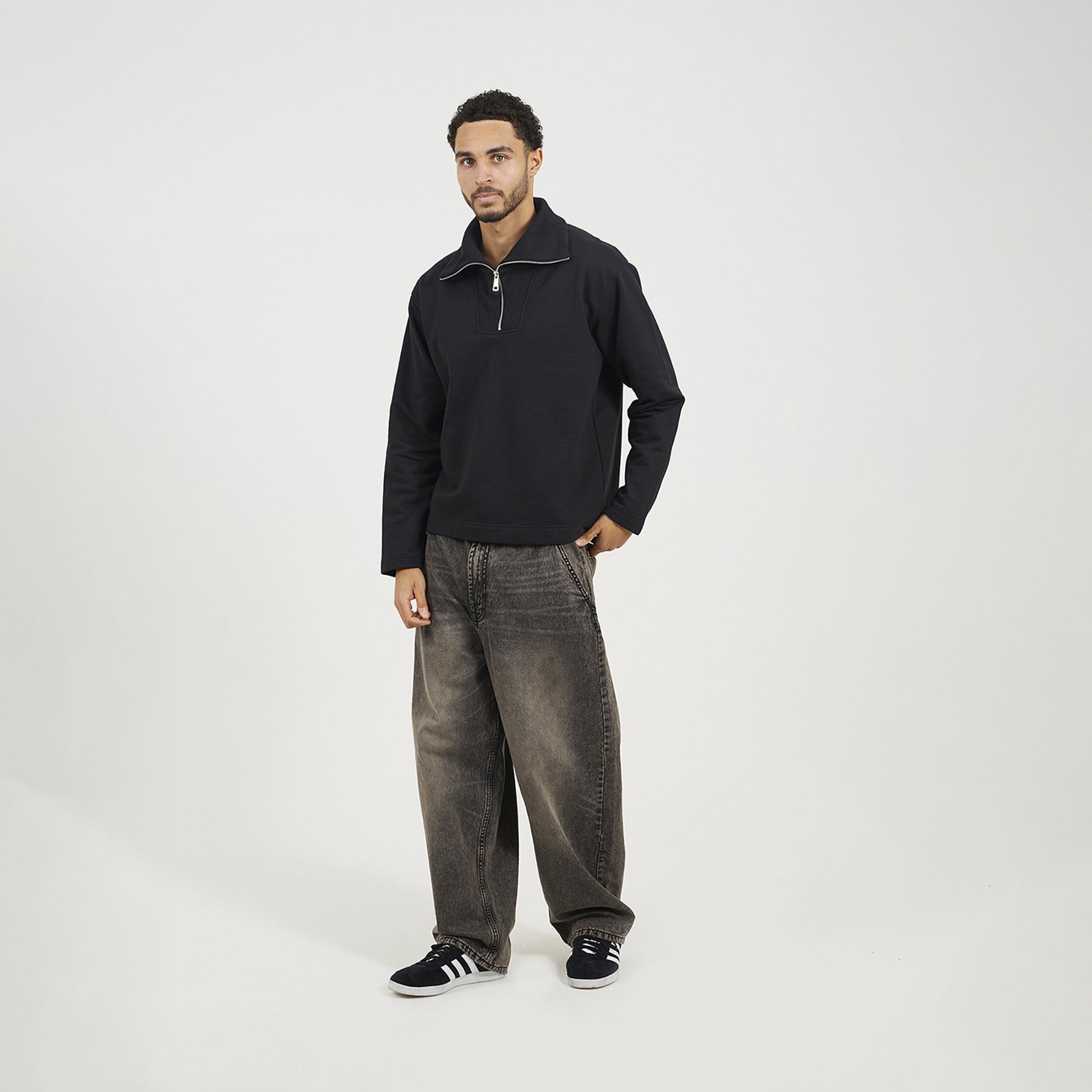 Brave Soul Black High Funnel Neck 1/4 Zip Sweatshirt - Black Image 3