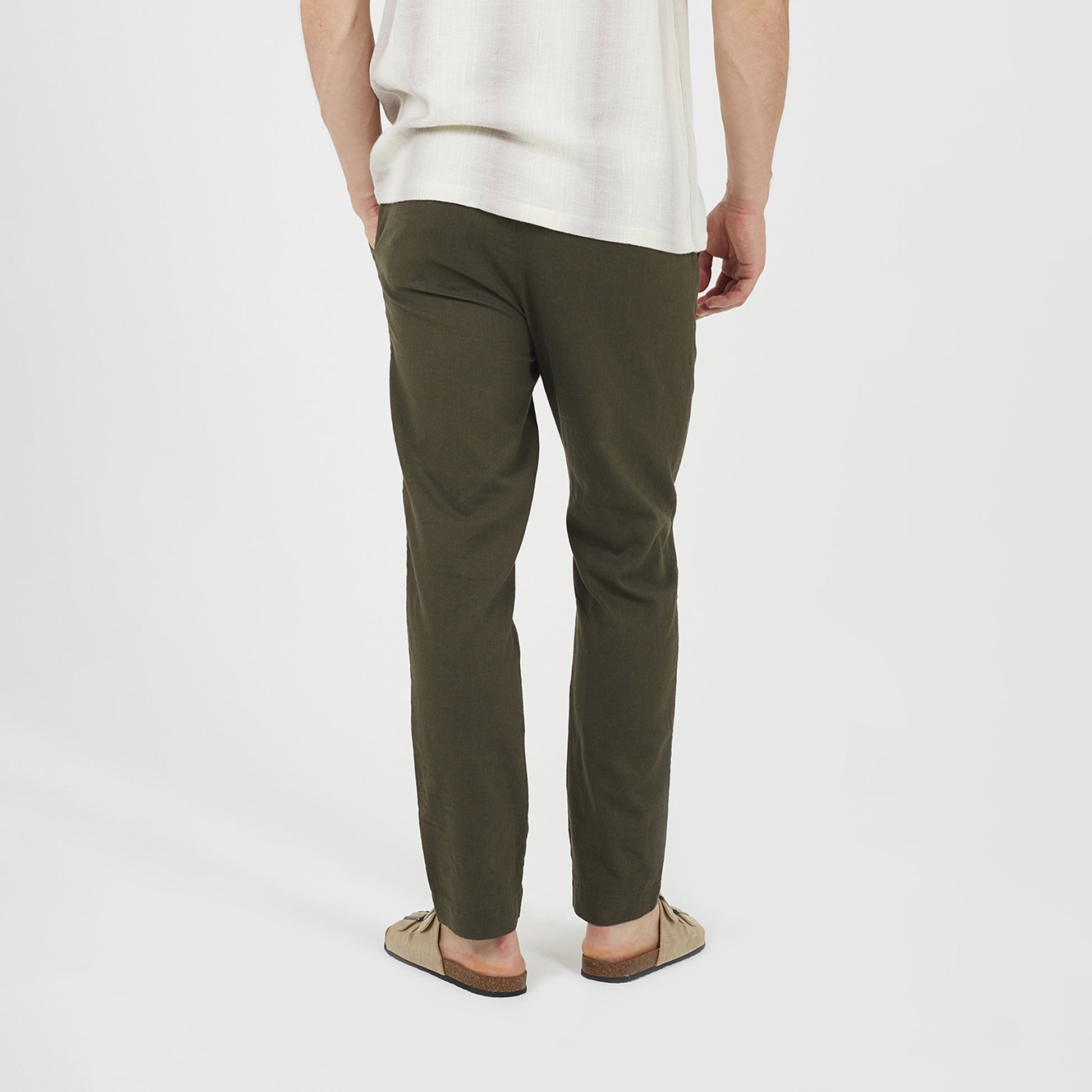 Brave Soul Khaki Relaxed Fit Linen Blend Trousers - Khaki Image 2