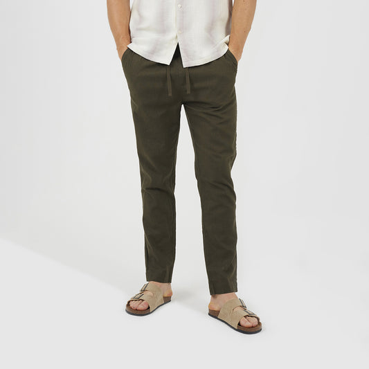 Brave Soul Khaki Relaxed Fit Linen Blend Trousers - Khaki Image 1