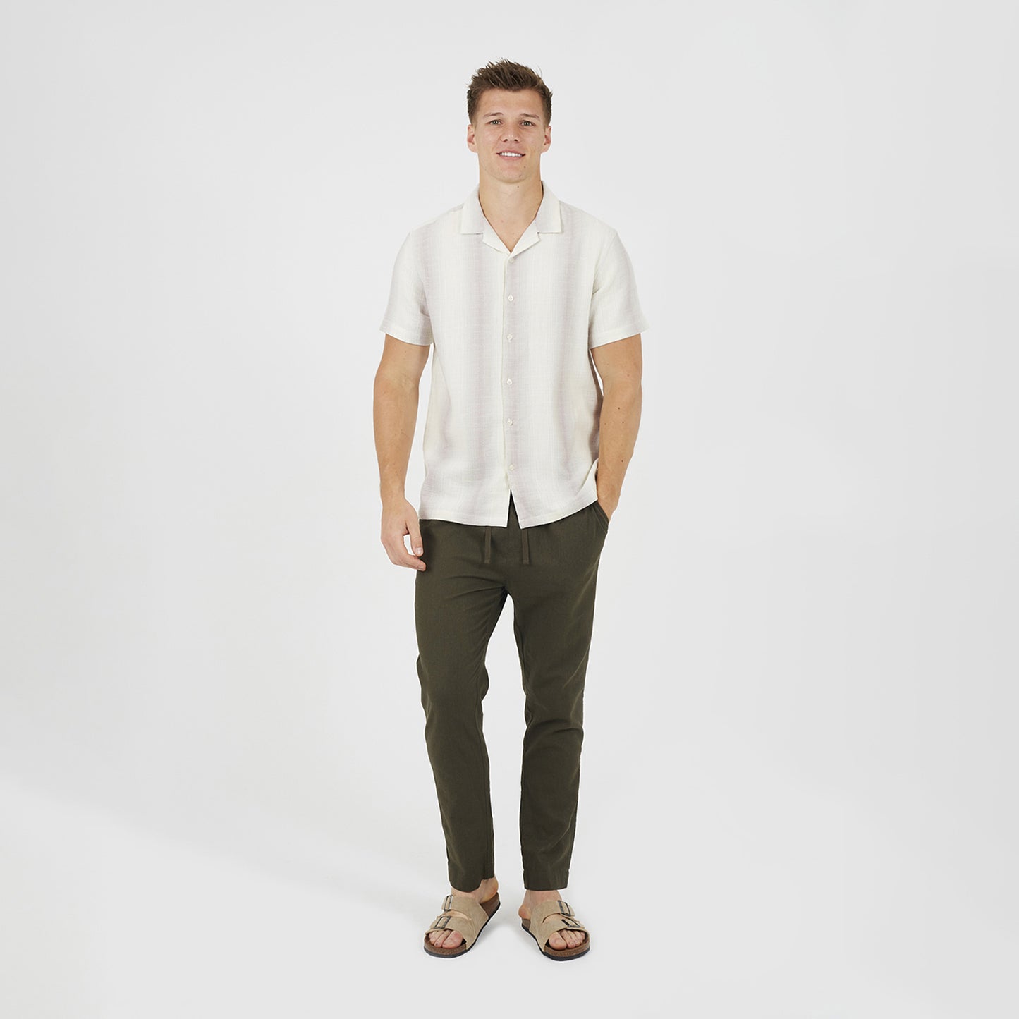 Brave Soul Khaki Relaxed Fit Linen Blend Trousers - Khaki Image 3