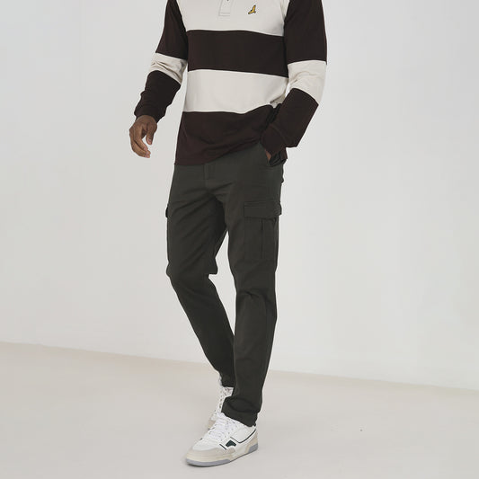 Brave Soul Khaki Cotton Twill Cargo Style Chino Trousers - Khaki Image 1