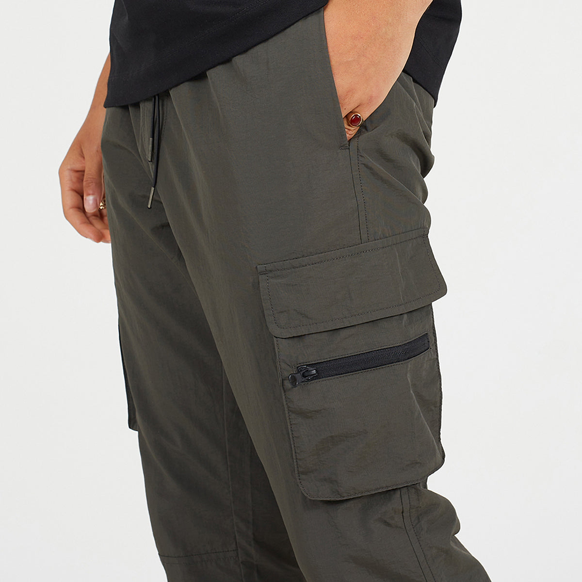 Brave Soul Khaki Elasticated Waist Cargo Style Trousers - Khaki Image 4