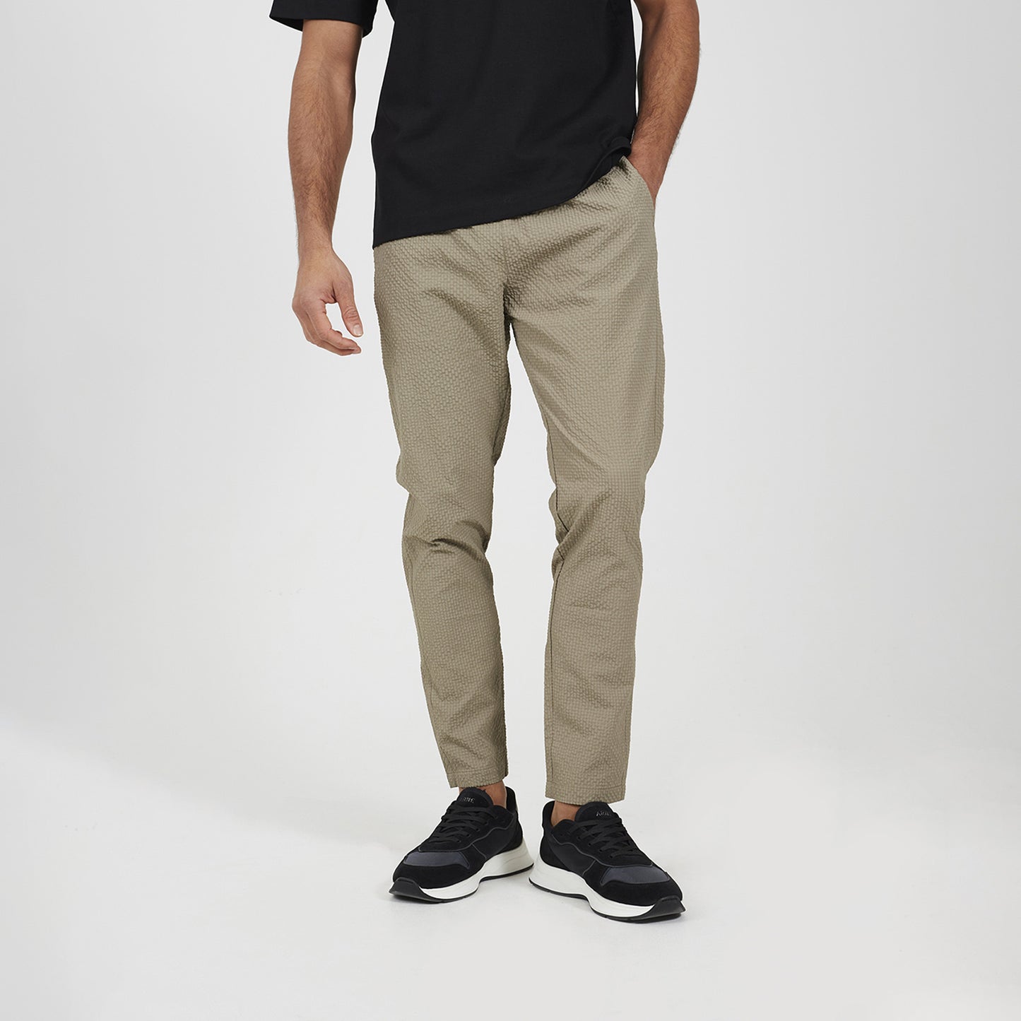 Brave Soul Taupe Slim Leg Seersucker Trousers - Taupe Image 1