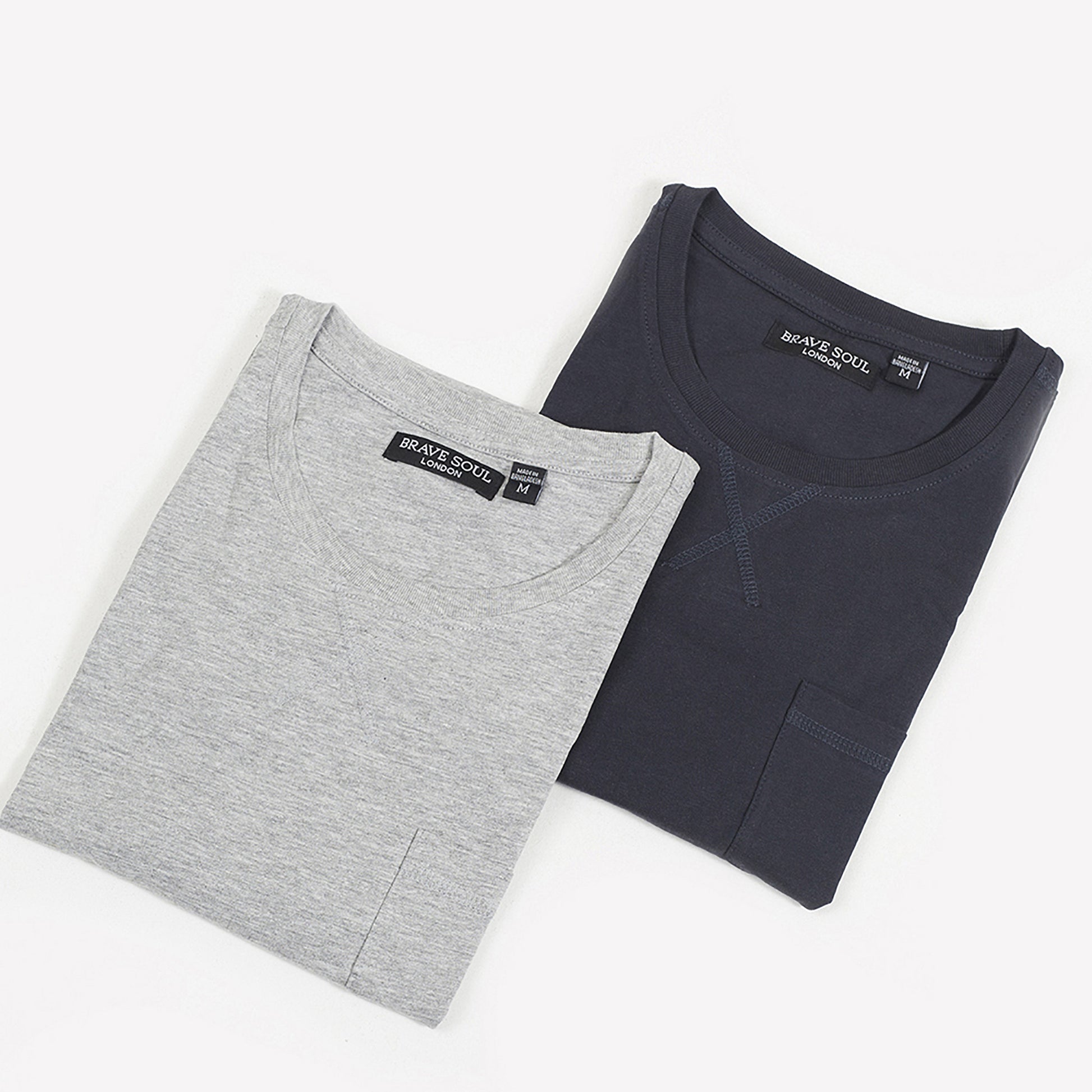 Brave Soul Navy 2 Pack Crew Neck T-Shirts - Navy Image 1