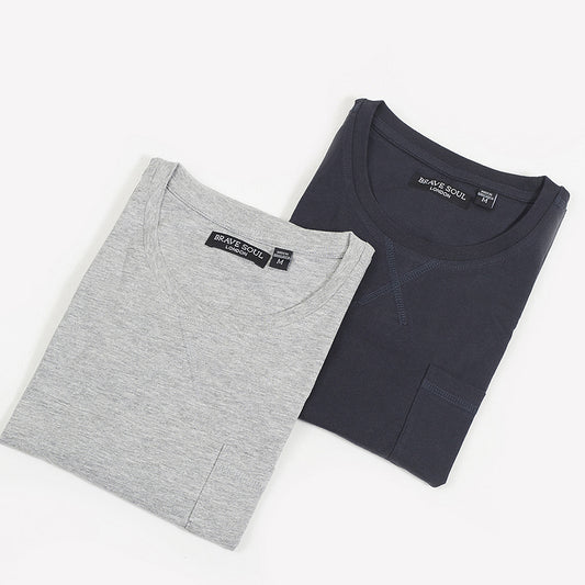 Brave Soul Navy 2 Pack Crew Neck T-Shirts - Navy Image 1