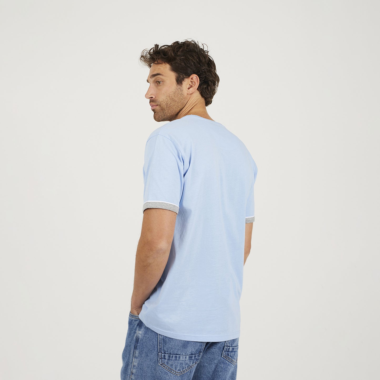 Brave Soul Light Blue 3-Pack Crew Neck T-Shirts with Contrast Piping - Light Blue Image 3