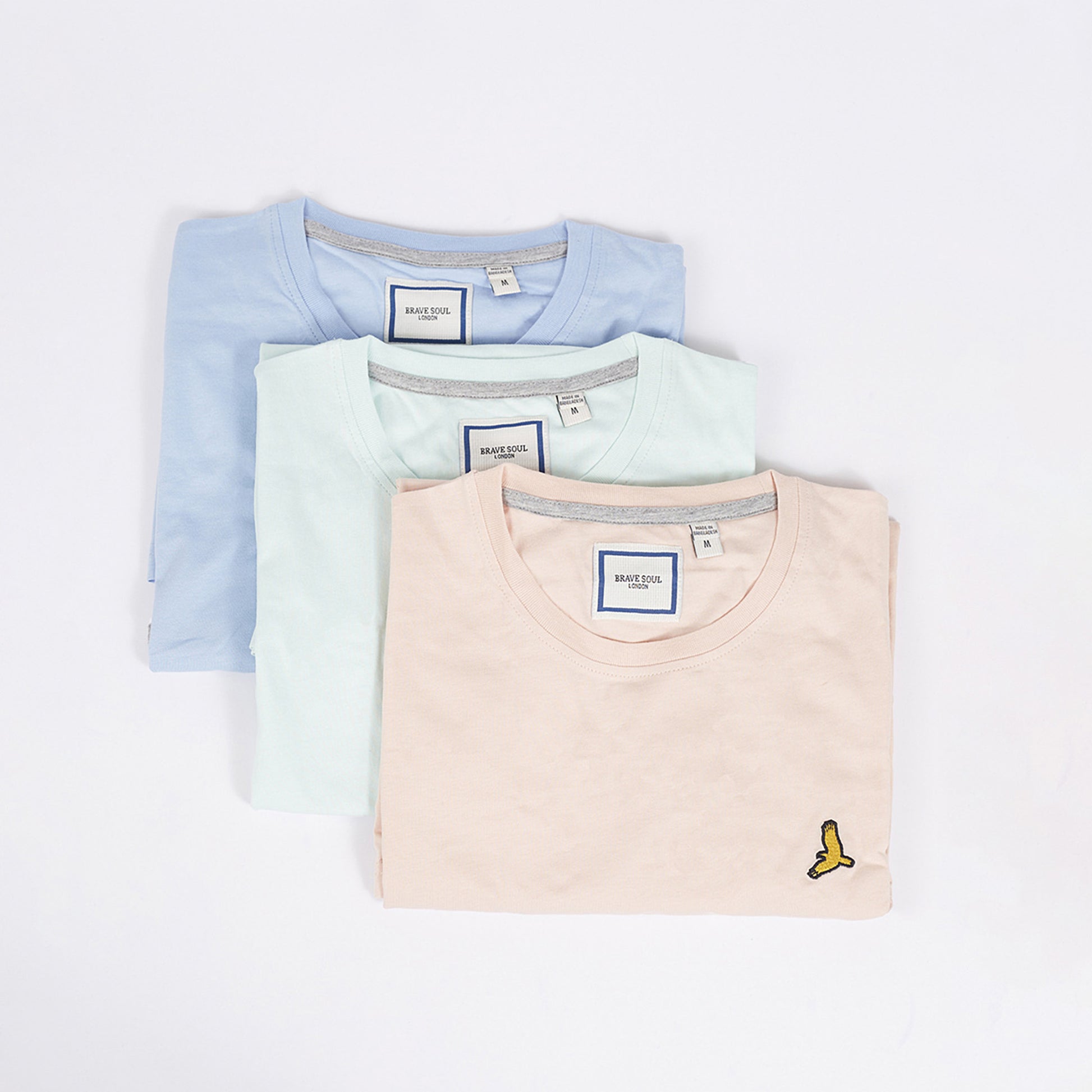 Brave Soul Light Blue 3-Pack Crew Neck T-Shirts with Contrast Piping - Light Blue Image 1