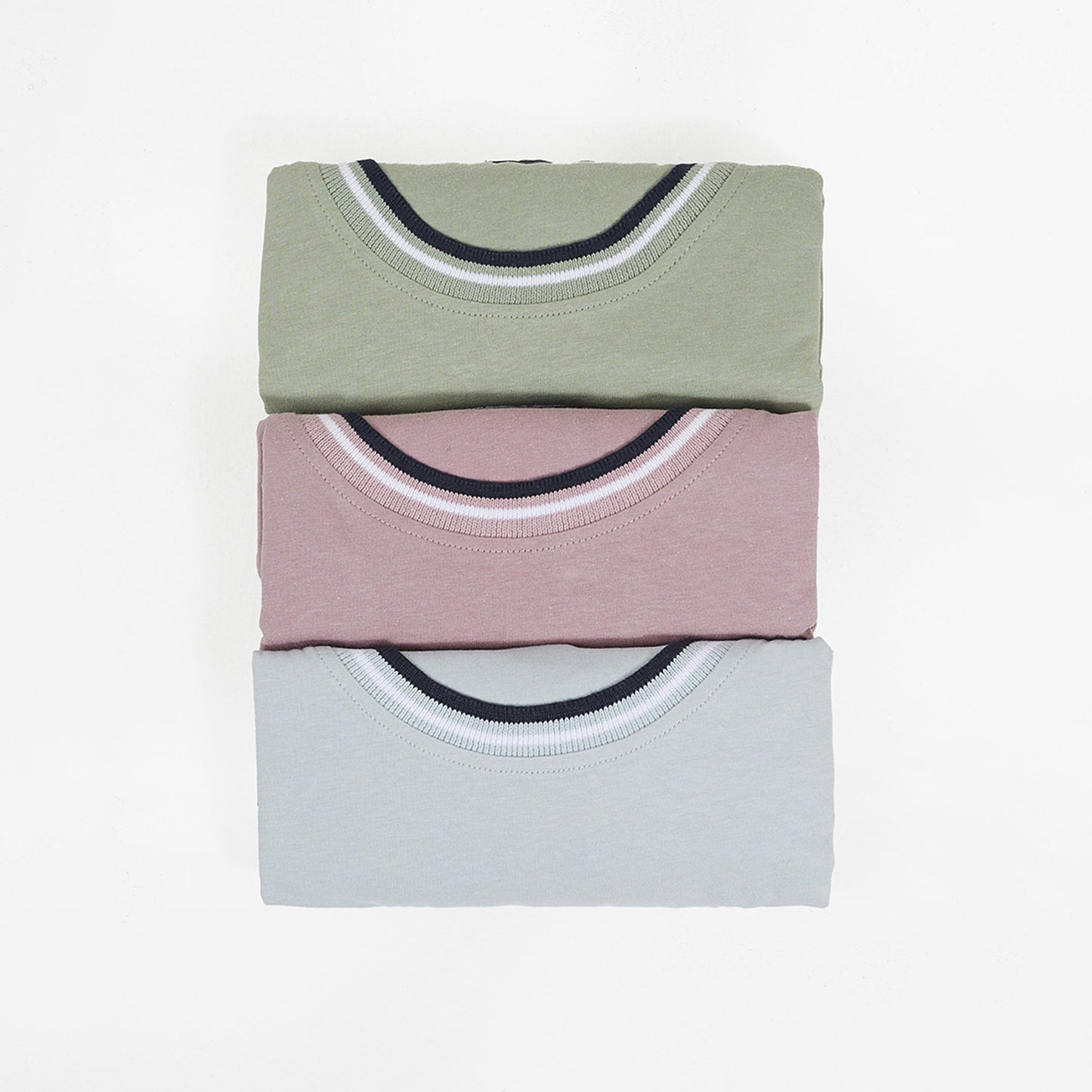 Brave Soul Pale Green 3-Pack Crew Neck T-Shirts with Rib Detail - Pale Green Image 1