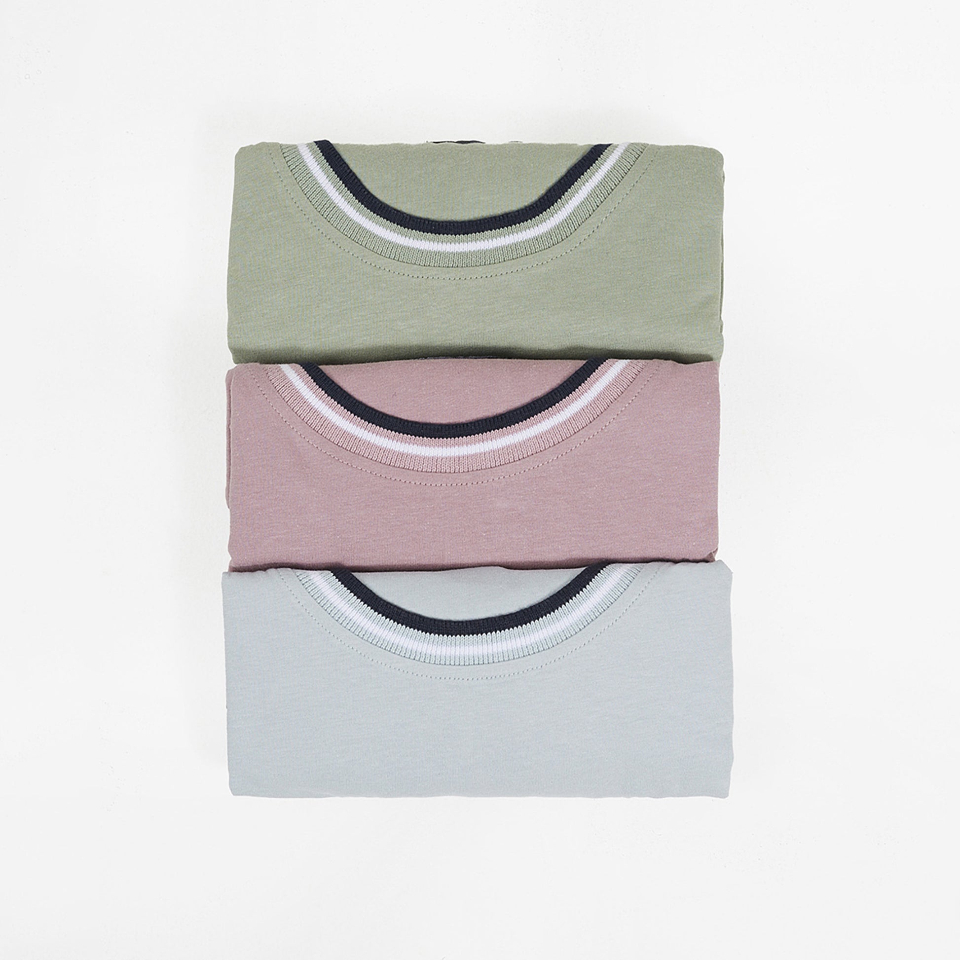 Brave Soul Pale Green 3-Pack Crew Neck T-Shirts with Rib Detail - Pale Green Image 1