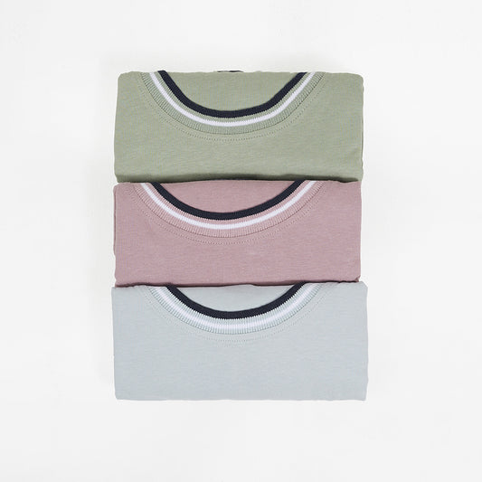 Brave Soul Pale Green 3-Pack Crew Neck T-Shirts with Rib Detail - Pale Green Image 1