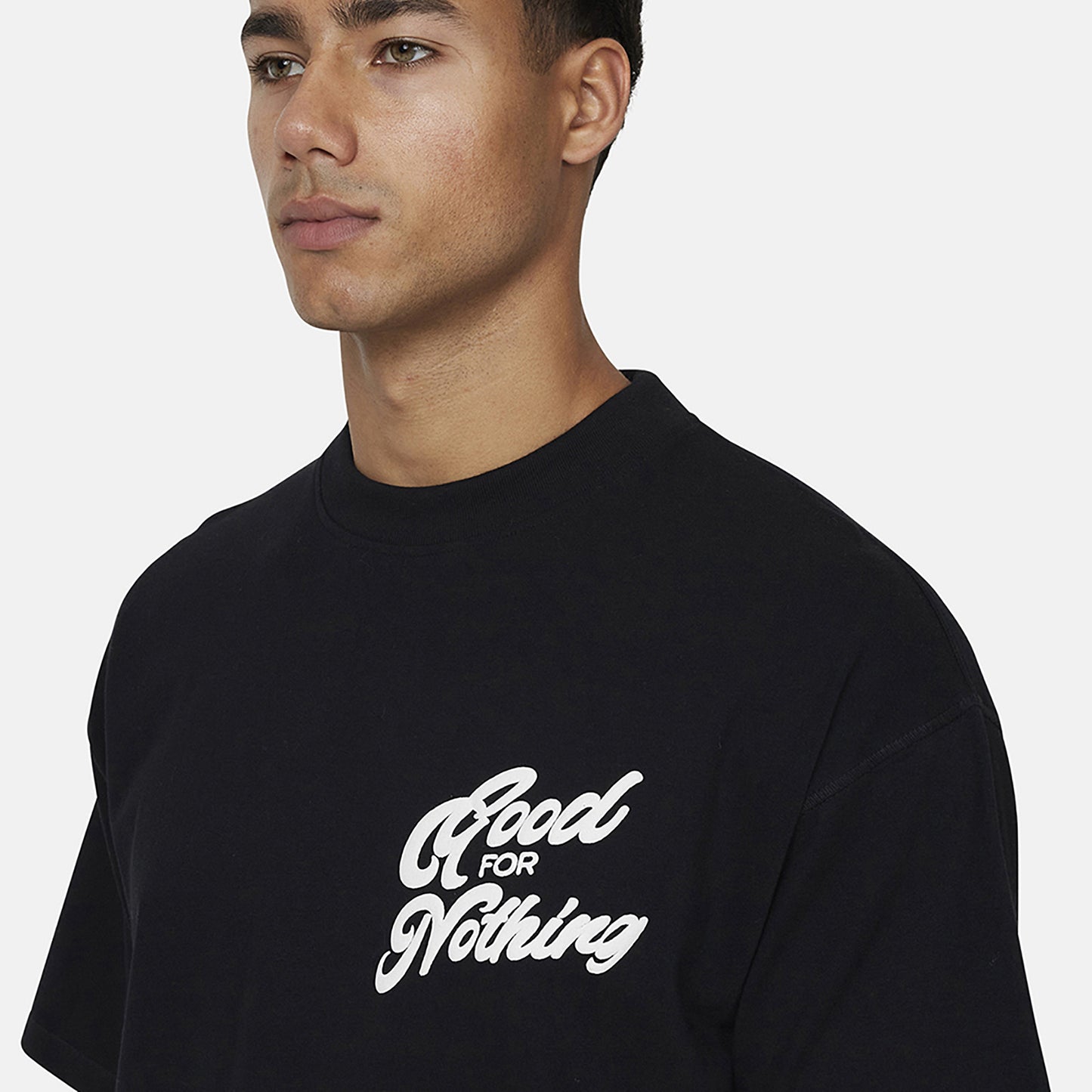 Good For Nothing  Black Oversized Puff Print T-Shirt - Black Image 3