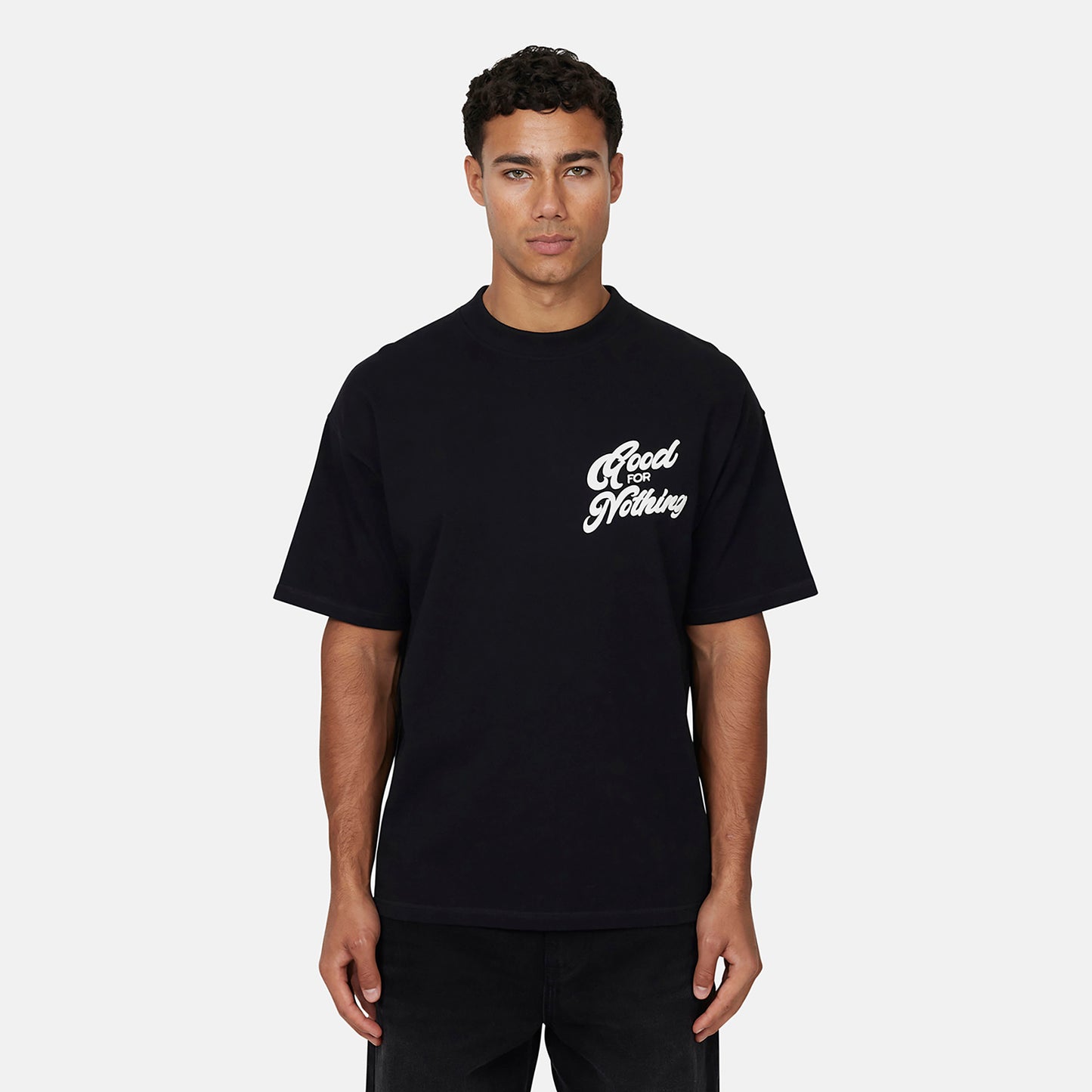 Good For Nothing  Black Oversized Puff Print T-Shirt - Black Image 1