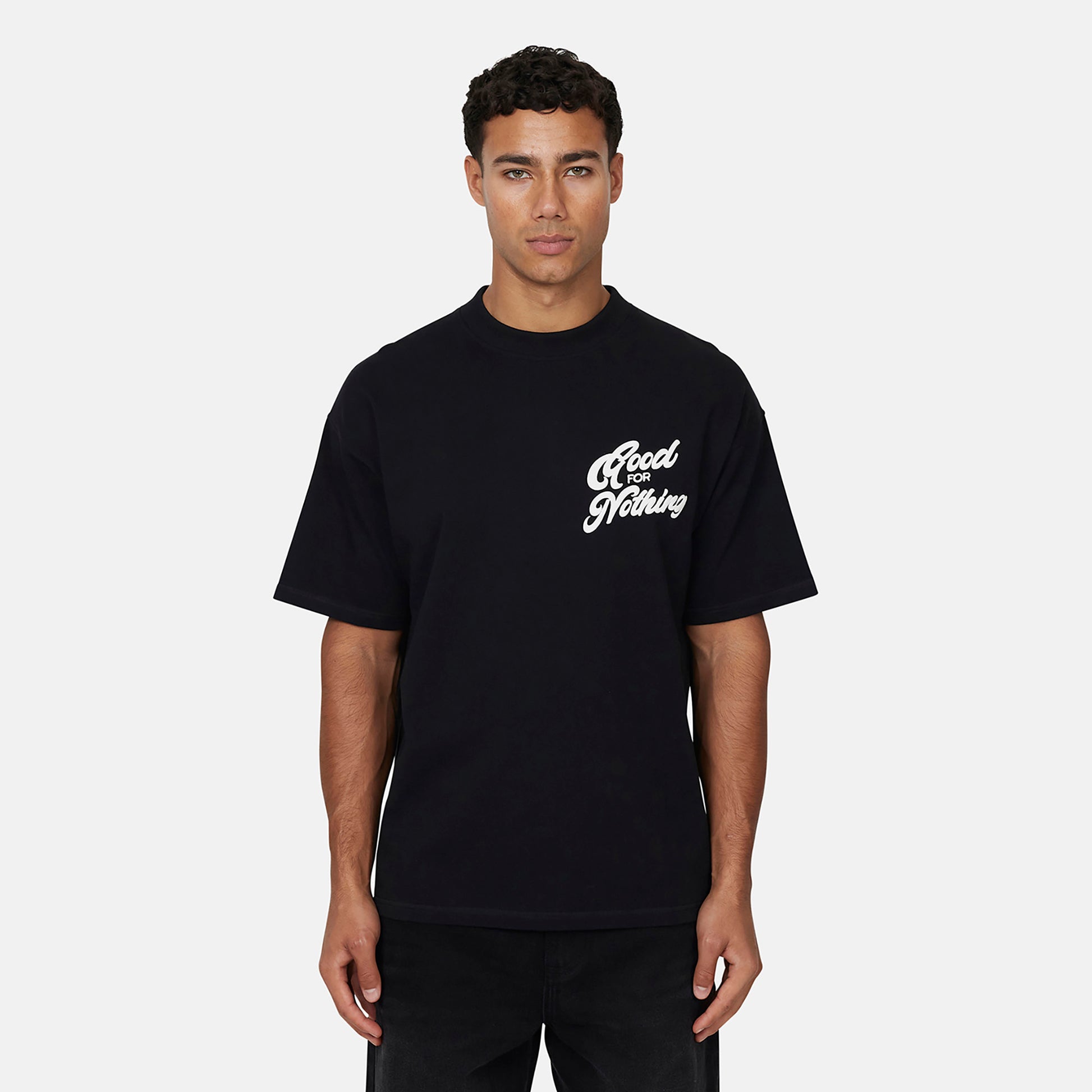 Good For Nothing  Black Oversized Puff Print T-Shirt - Black Image 1