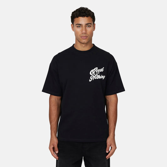 Good For Nothing  Black Oversized Puff Print T-Shirt - Black Image 1