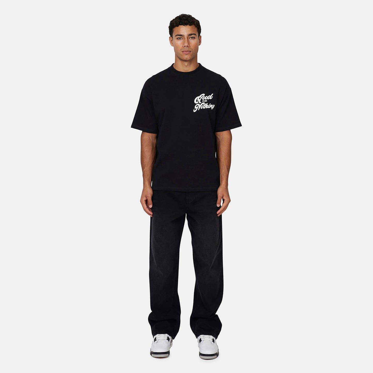 Good For Nothing  Black Oversized Puff Print T-Shirt - Black Image 4