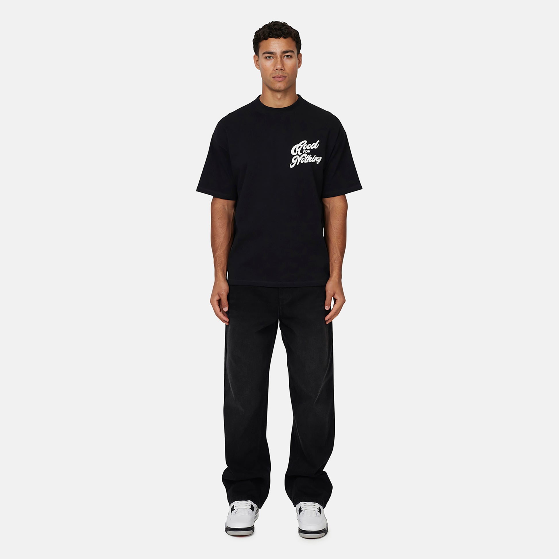 Good For Nothing  Black Oversized Puff Print T-Shirt - Black Image 4