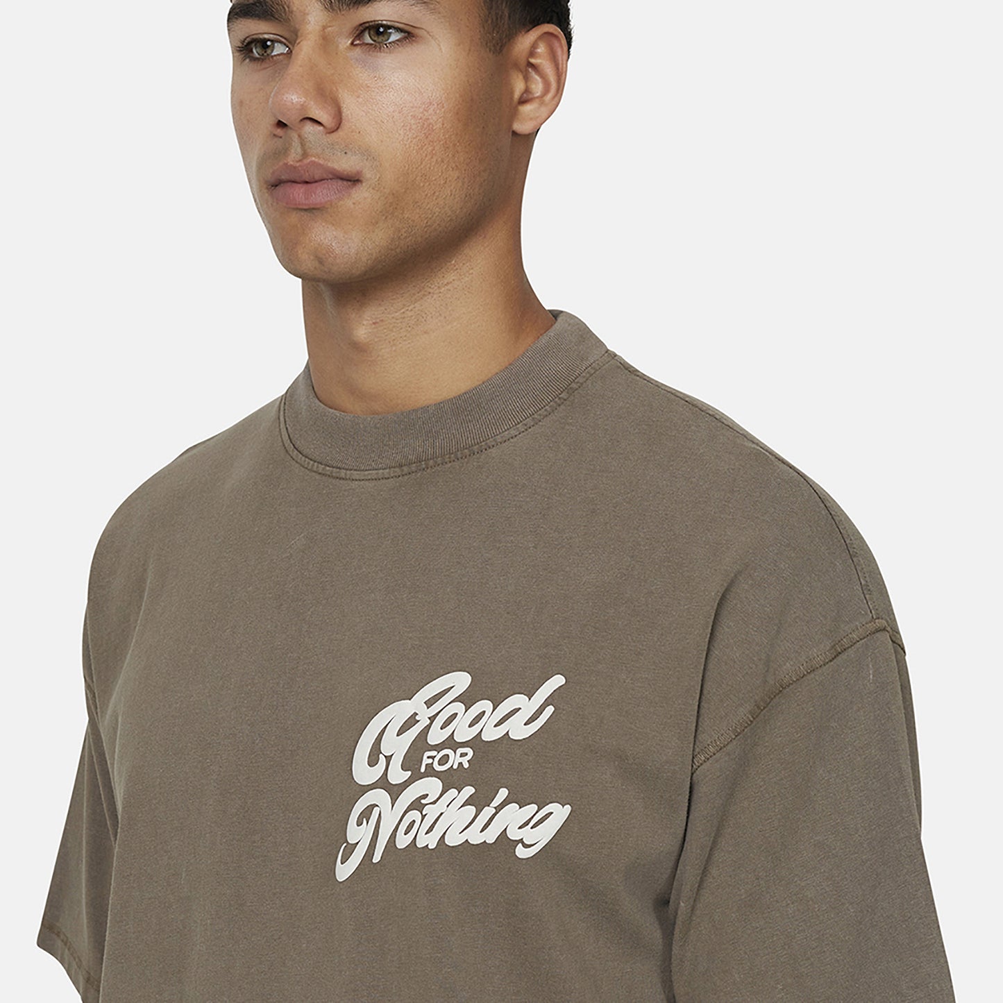 Good For Nothing  Fawn Oversized Puff Print T-Shirt - Fawn Image 3
