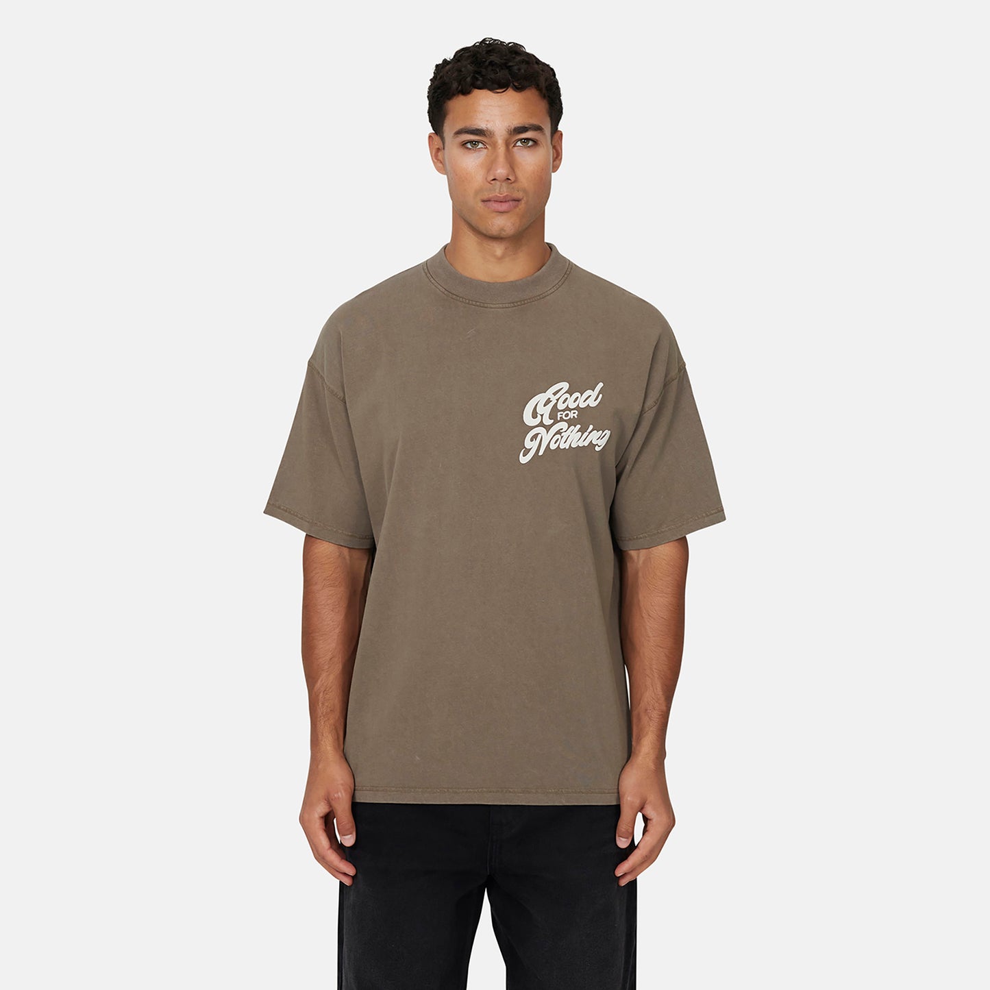 Good For Nothing  Fawn Oversized Puff Print T-Shirt - Fawn Image 1