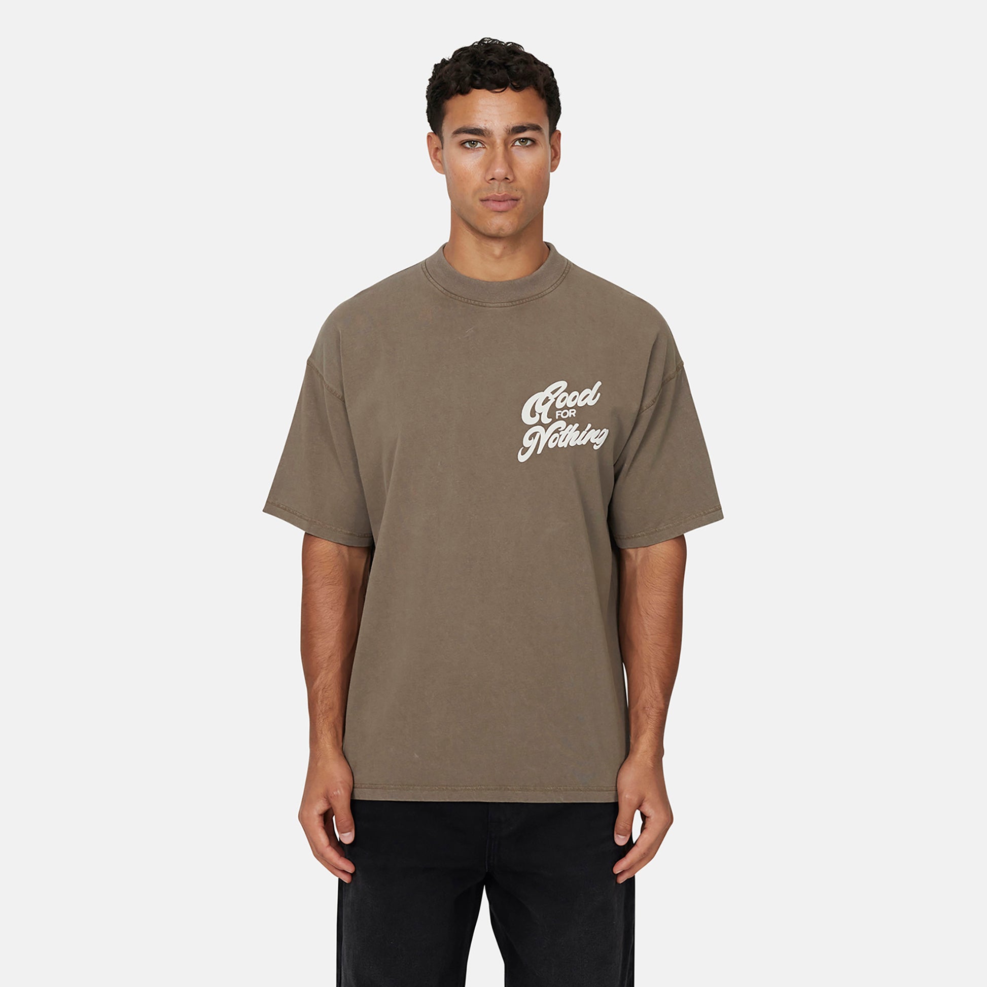Good For Nothing  Fawn Oversized Puff Print T-Shirt - Fawn Image 1