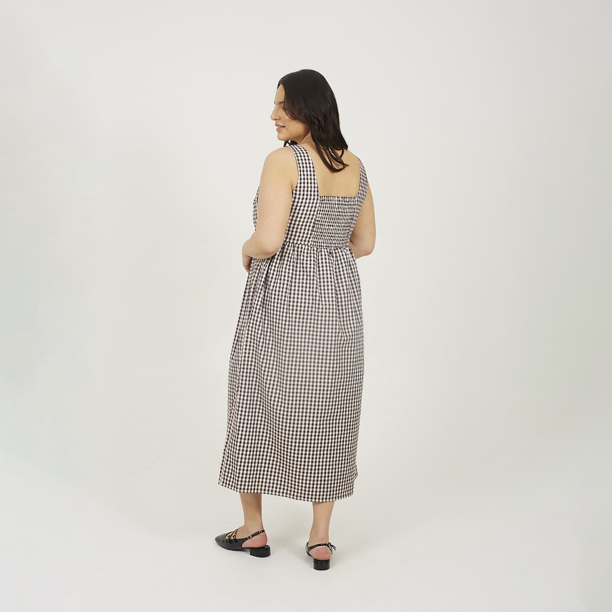 Brave Soul Burgundy Plus Check Sleeveless Dress With Shirred Back - Burgundy Image 2