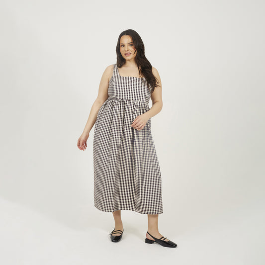 Brave Soul Burgundy Plus Check Sleeveless Dress With Shirred Back - Burgundy Image 1