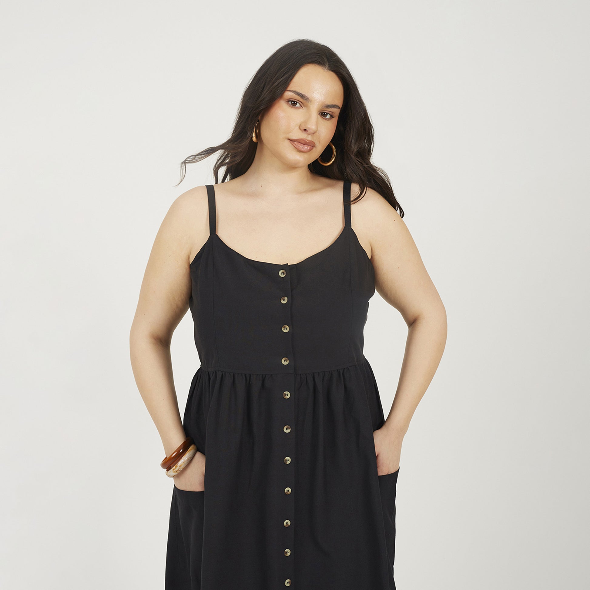 Brave Soul Black Plus Button Down Trappy Midi Dress - Black Image 3