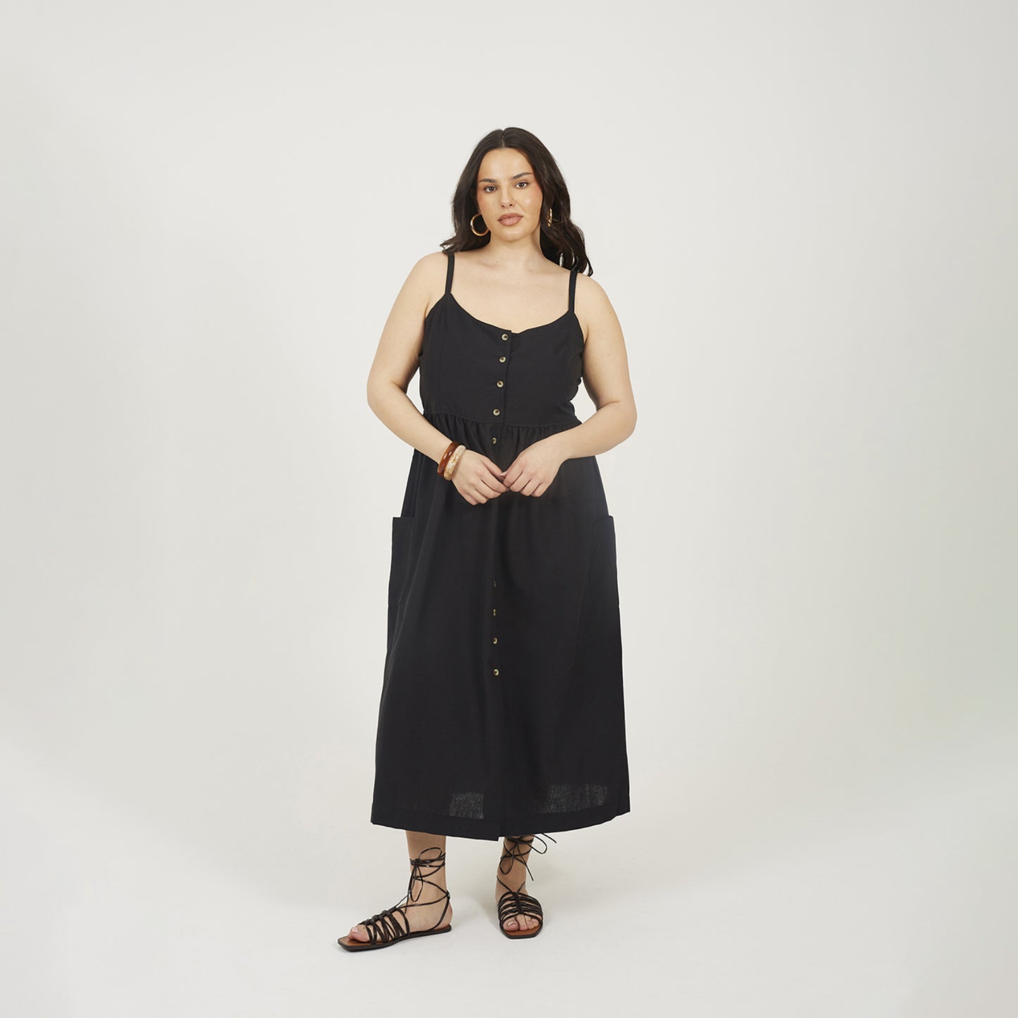 Brave Soul Black Plus Button Down Trappy Midi Dress - Black Image 1