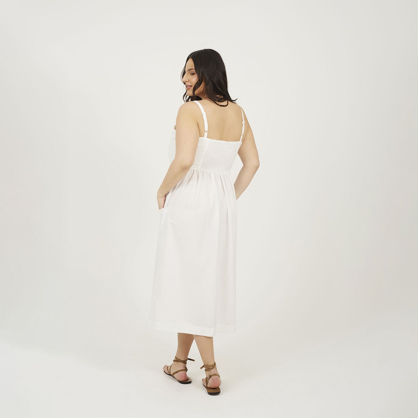 Brave Soul White Plus Button Down Trappy Midi Dress - White Image 2